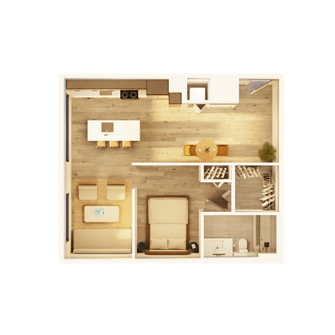 Floor plan for 1 bed, 1 bath, 680 sqft